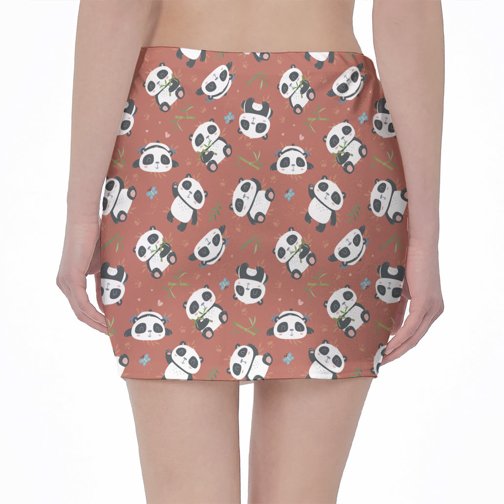 Baby Panda And Bamboo Pattern Print Pencil Mini Skirt