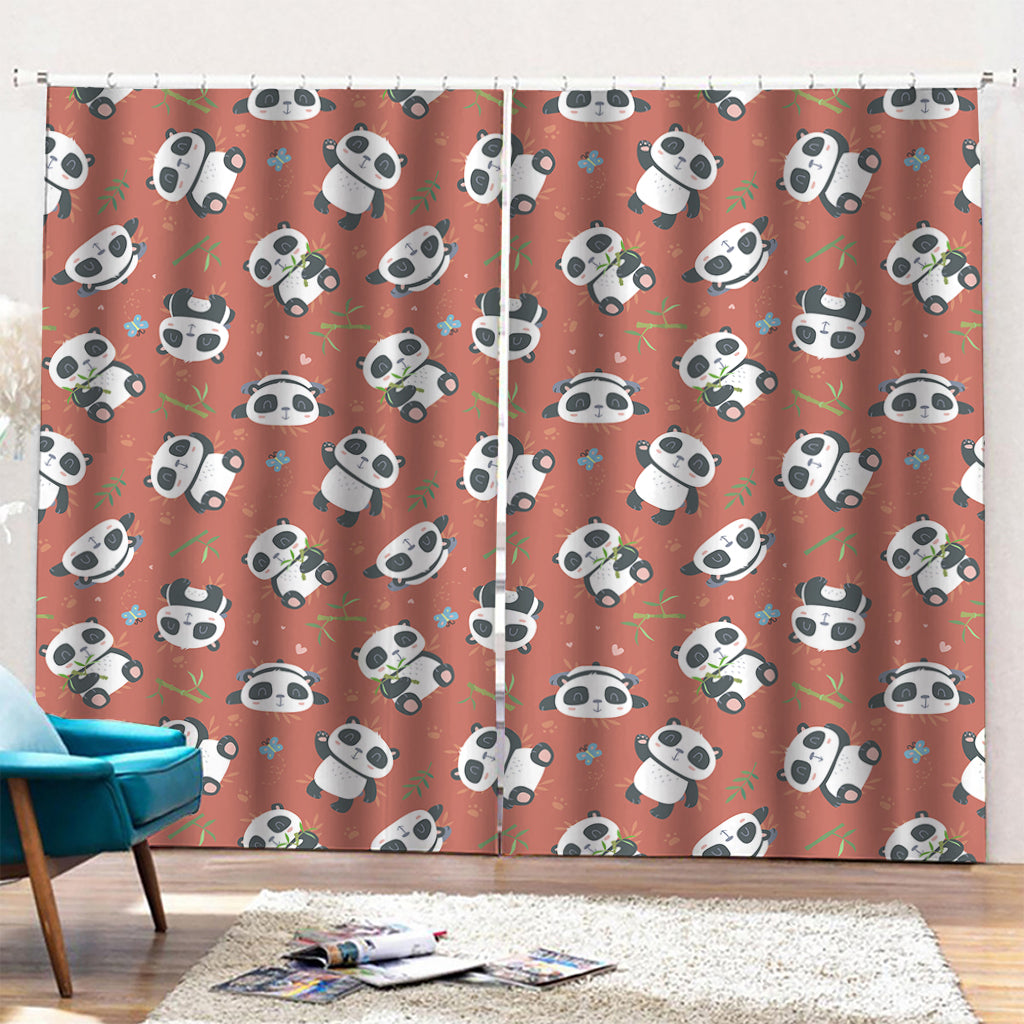 Baby Panda And Bamboo Pattern Print Pencil Pleat Curtains