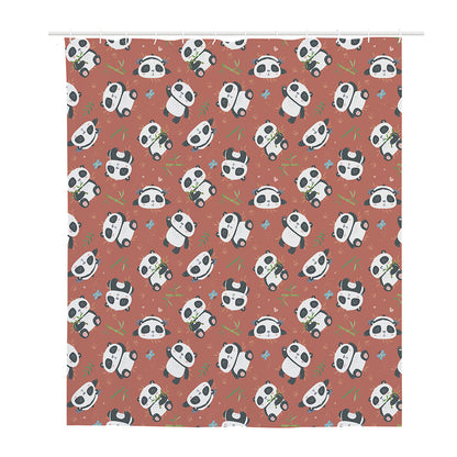 Baby Panda And Bamboo Pattern Print Polyester Shower Curtain