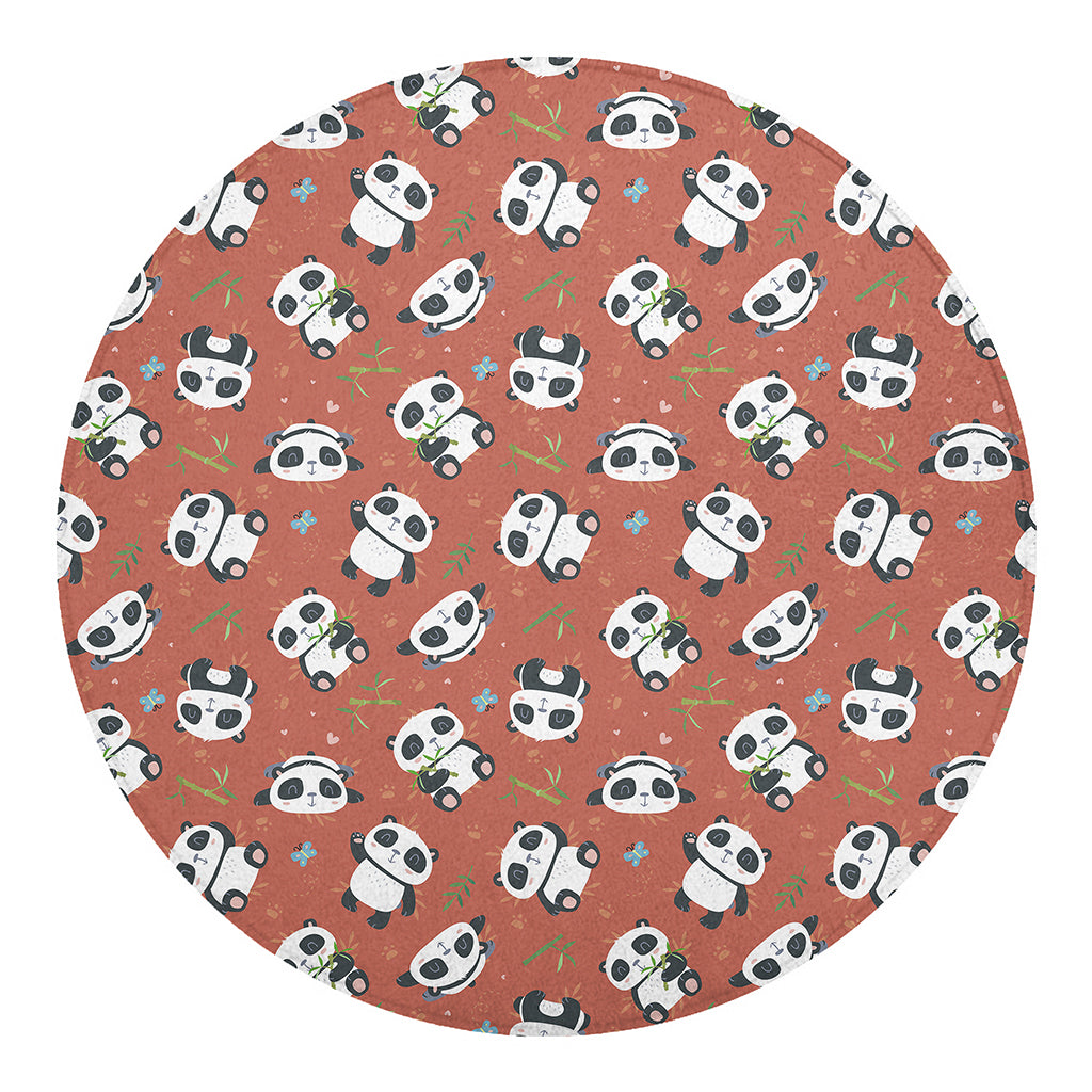 Baby Panda And Bamboo Pattern Print Round Blanket