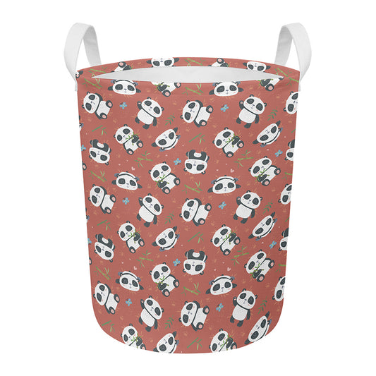 Baby Panda And Bamboo Pattern Print Round Laundry Basket