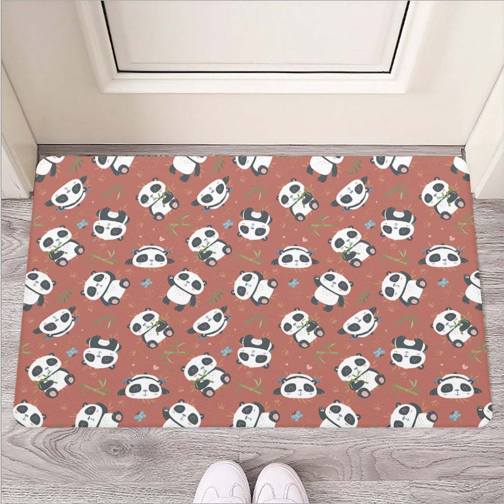 Baby Panda And Bamboo Pattern Print Rubber Doormat