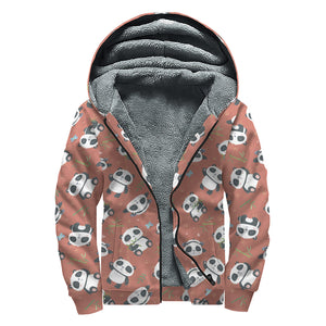 Baby Panda And Bamboo Pattern Print Sherpa Lined Zip Up Hoodie