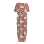 Baby Panda And Bamboo Pattern Print Short Sleeve Long Nightdress