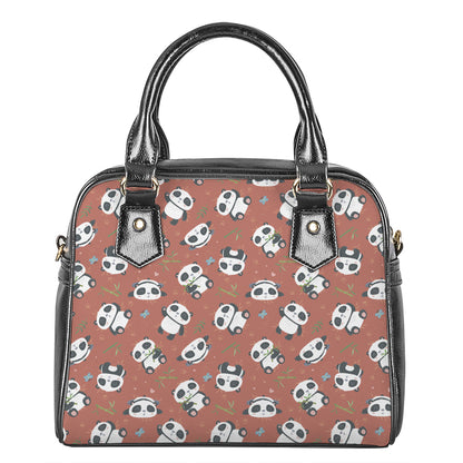 Baby Panda And Bamboo Pattern Print Shoulder Handbag