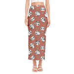 Baby Panda And Bamboo Pattern Print Side Slit Maxi Skirt