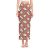 Baby Panda And Bamboo Pattern Print Side Slit Maxi Skirt