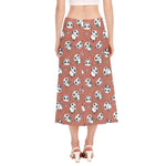 Baby Panda And Bamboo Pattern Print Side Slit Midi Skirt