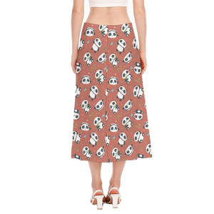 Baby Panda And Bamboo Pattern Print Side Slit Midi Skirt