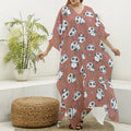 Baby Panda And Bamboo Pattern Print Silk V-Neck Kaftan Dress