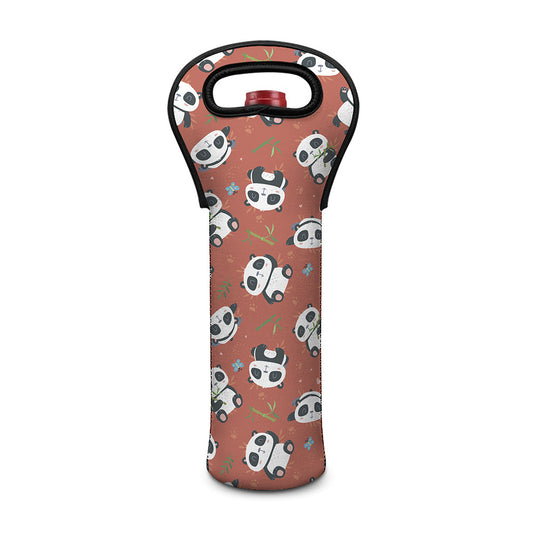 Baby Panda And Bamboo Pattern Print Single Neoprene Wine Tote