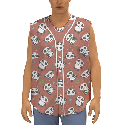 Baby Panda And Bamboo Pattern Print Sleeveless Baseball Jersey