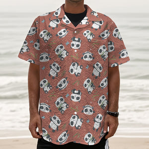 Baby Panda And Bamboo Pattern Print Textured Short Sleeve Shirt