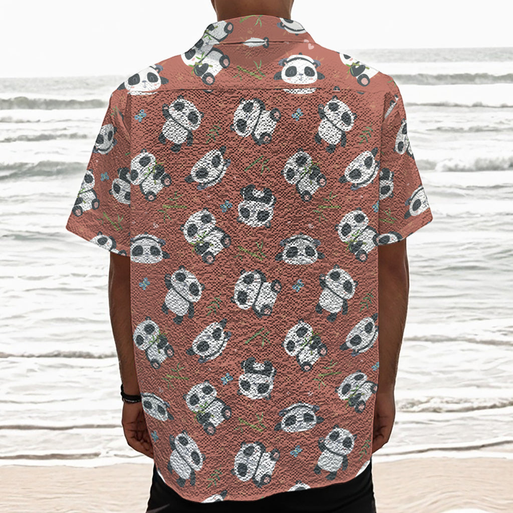 Baby Panda And Bamboo Pattern Print Textured Short Sleeve Shirt