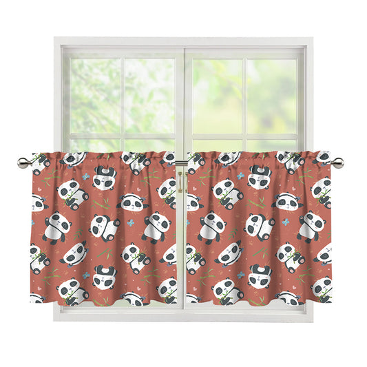Baby Panda And Bamboo Pattern Print Tier Curtains