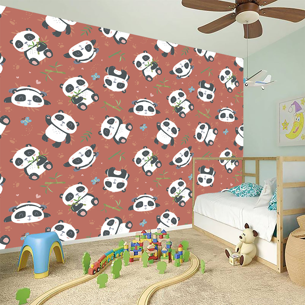 Baby Panda And Bamboo Pattern Print Wall Sticker