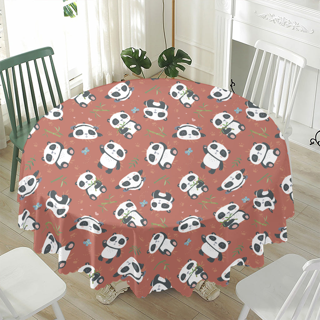 Baby Panda And Bamboo Pattern Print Waterproof Round Tablecloth