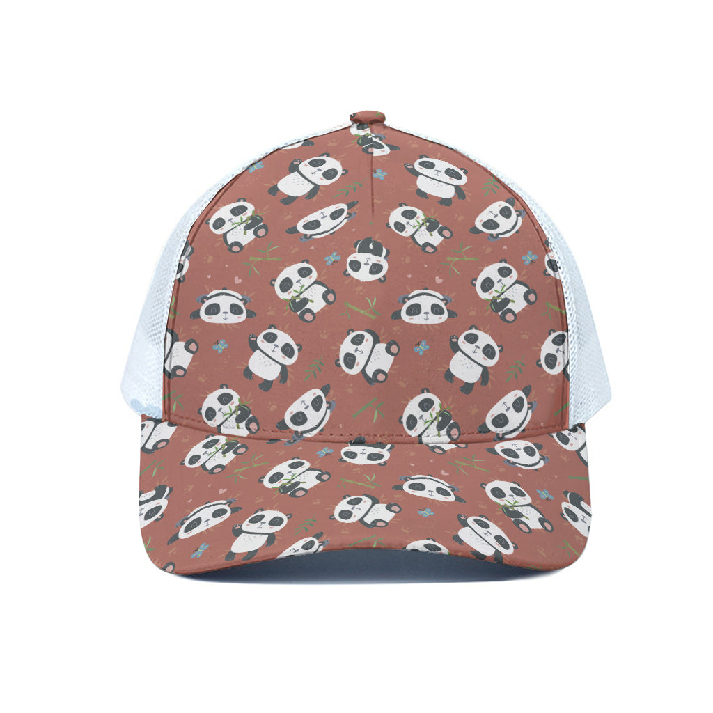 Baby Panda And Bamboo Pattern Print White Mesh Trucker Cap