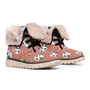 Baby Panda And Bamboo Pattern Print Winter Boots