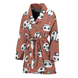 Baby Panda And Bamboo Pattern Print Women's Bathrobe