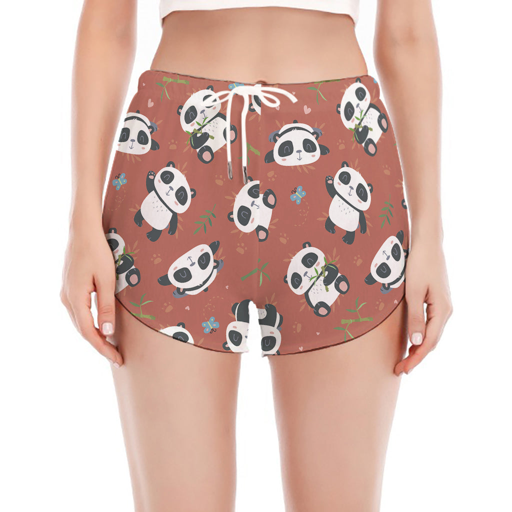 Baby Panda And Bamboo Pattern Print Women's Split Running Shorts