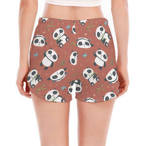 Baby Panda And Bamboo Pattern Print Women's Split Running Shorts