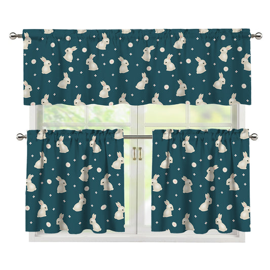 Baby Rabbit Pattern Print 3 Piece Kitchen Curtains