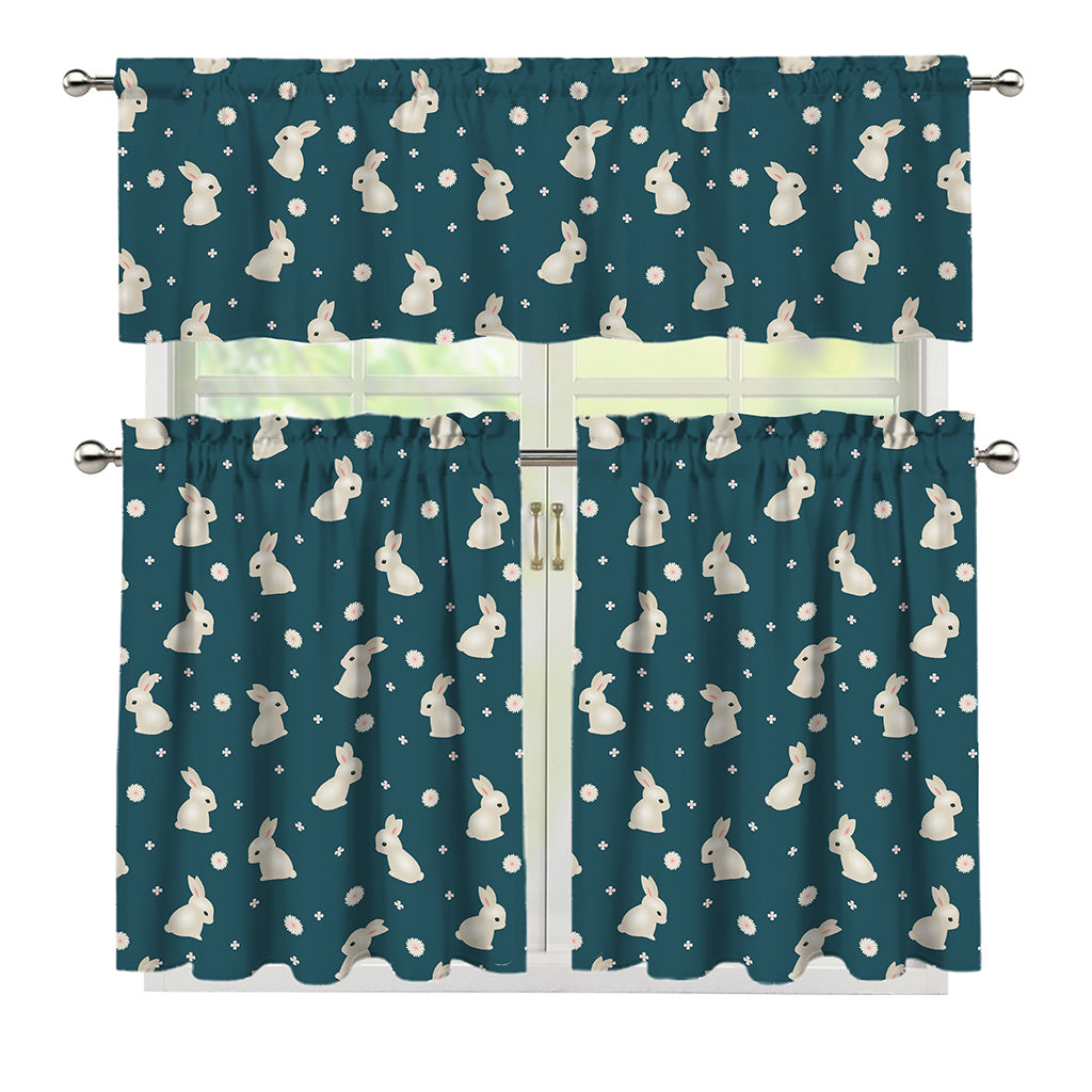 Baby Rabbit Pattern Print 3 Piece Kitchen Curtains