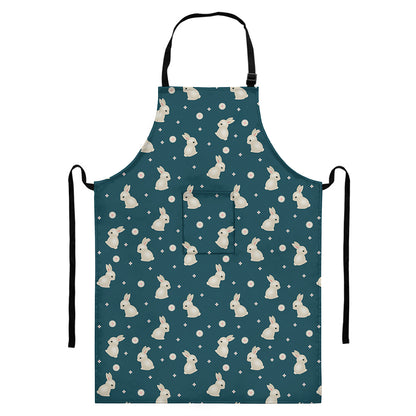 Baby Rabbit Pattern Print Bib Apron With Pocket