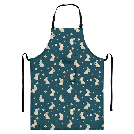 Baby Rabbit Pattern Print Bib Apron With Pocket