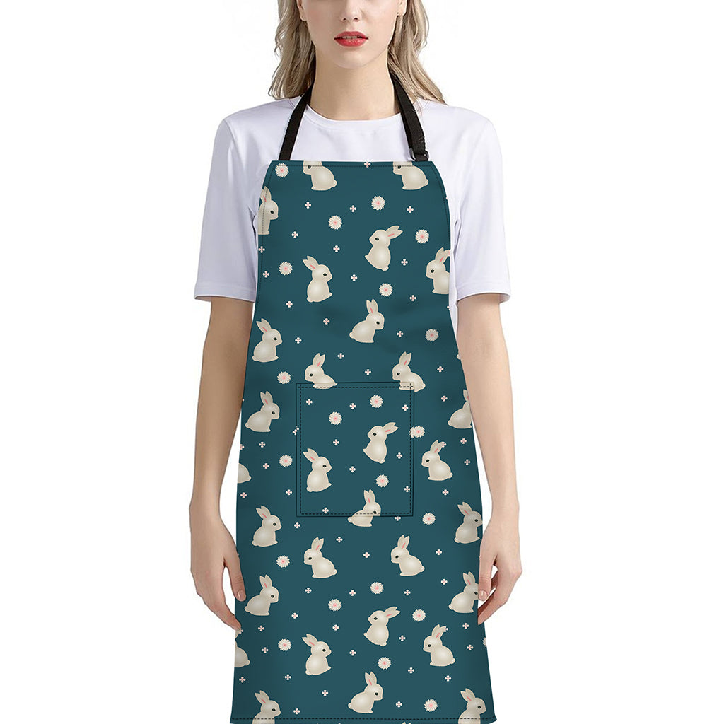 Baby Rabbit Pattern Print Bib Apron With Pocket