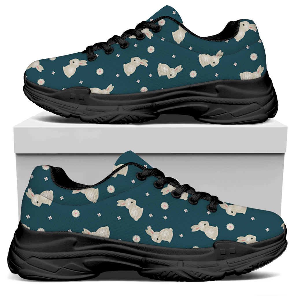 Baby Rabbit Pattern Print Black Chunky Shoes