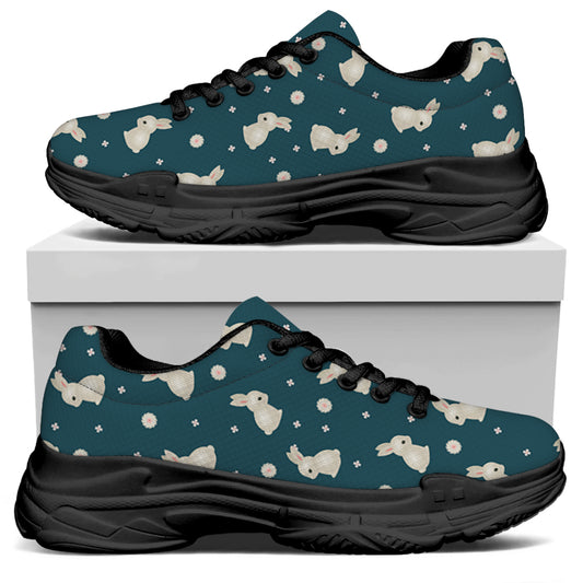 Baby Rabbit Pattern Print Black Chunky Shoes