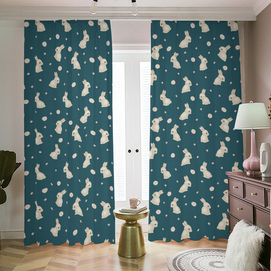 Baby Rabbit Pattern Print Blackout Pencil Pleat Curtains