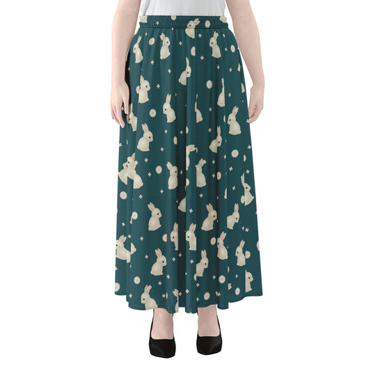 Baby Rabbit Pattern Print Chiffon Maxi Skirt