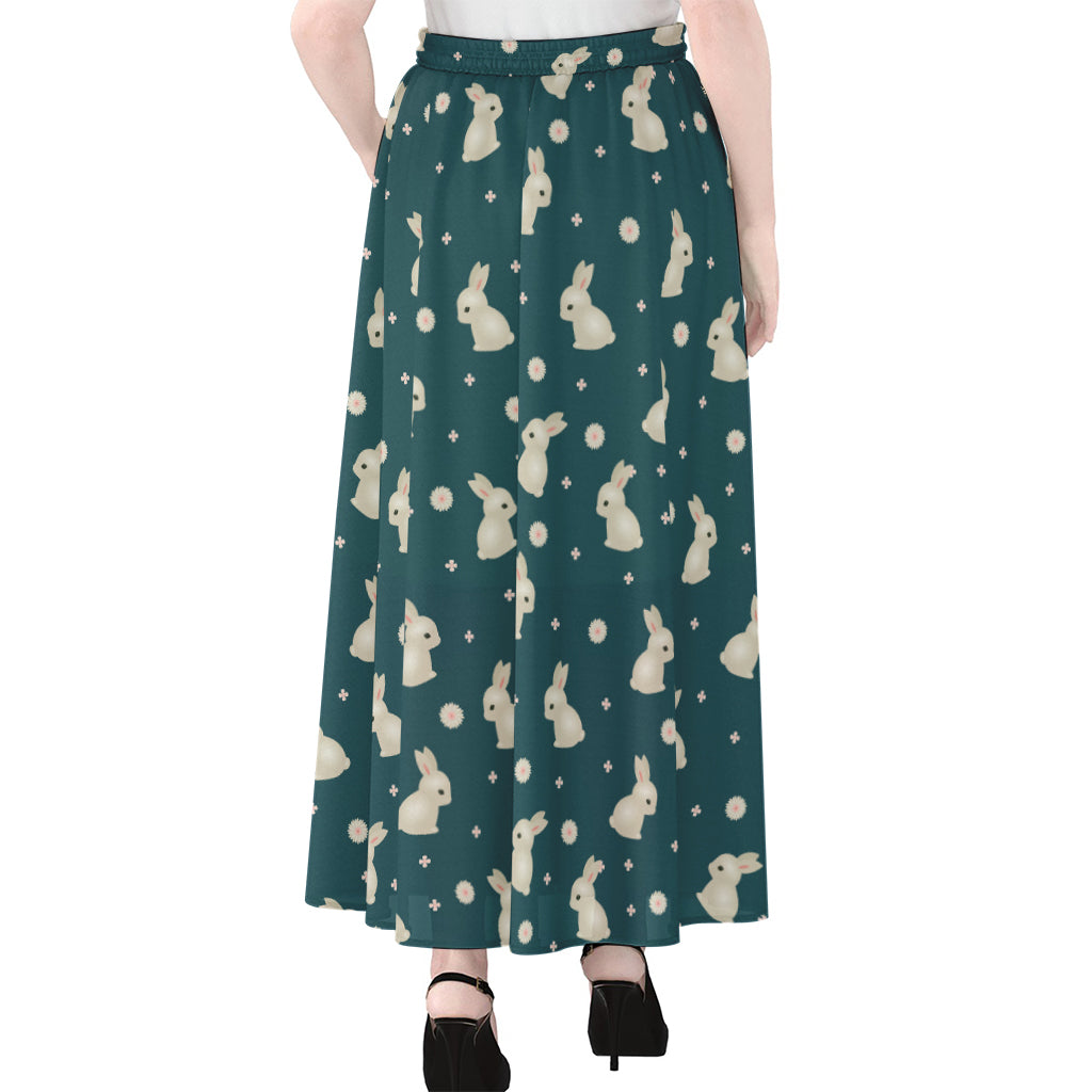 Baby Rabbit Pattern Print Chiffon Maxi Skirt