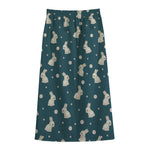 Baby Rabbit Pattern Print Cotton Front Slit Maxi Skirt