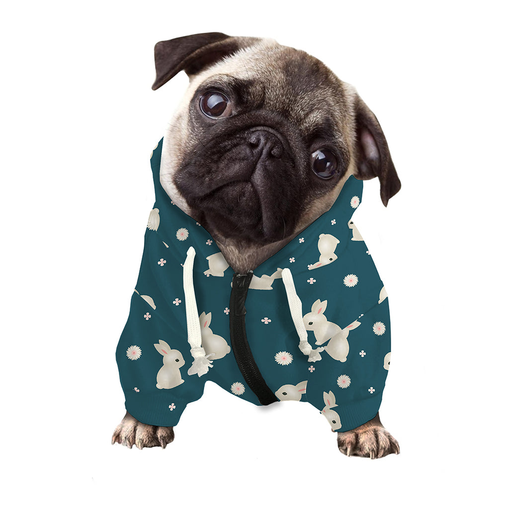 Baby Rabbit Pattern Print Dog Zip Up Hoodie