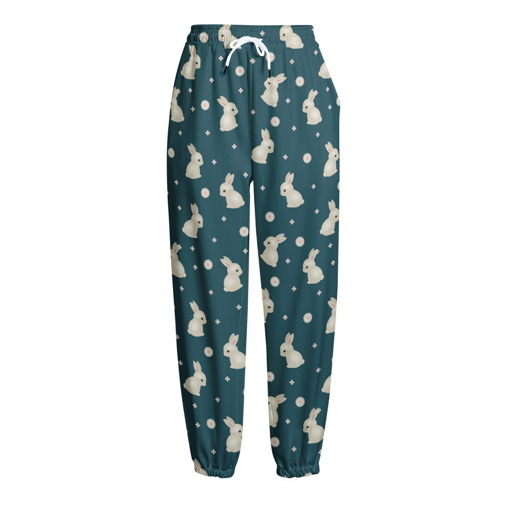 Baby Rabbit Pattern Print Fleece Lined Knit Pants