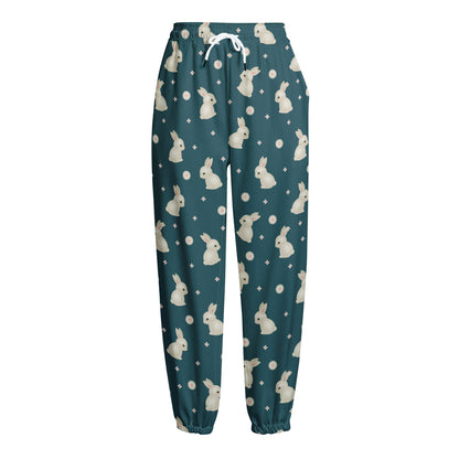 Baby Rabbit Pattern Print Fleece Lined Knit Pants