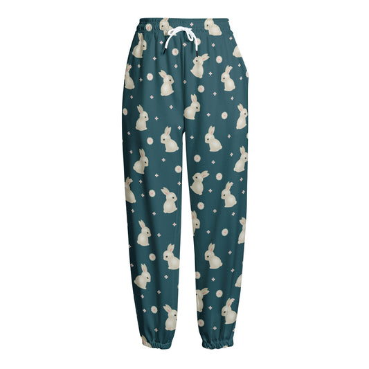 Baby Rabbit Pattern Print Fleece Lined Knit Pants