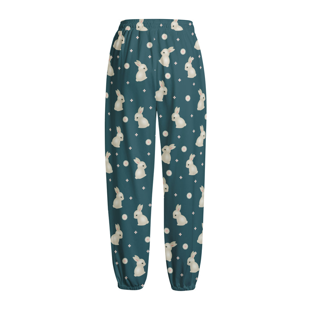 Baby Rabbit Pattern Print Fleece Lined Knit Pants