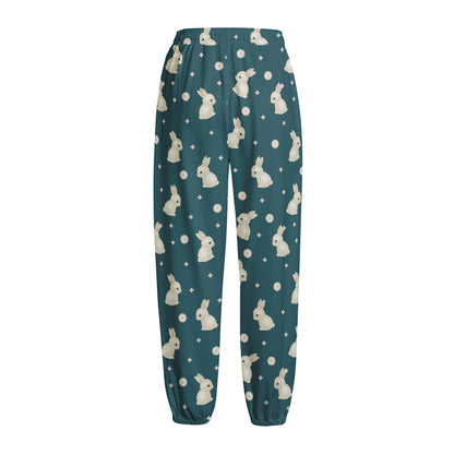 Baby Rabbit Pattern Print Fleece Lined Knit Pants