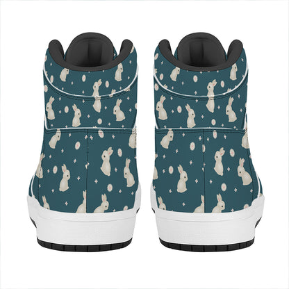 Baby Rabbit Pattern Print High Top Leather Sneakers