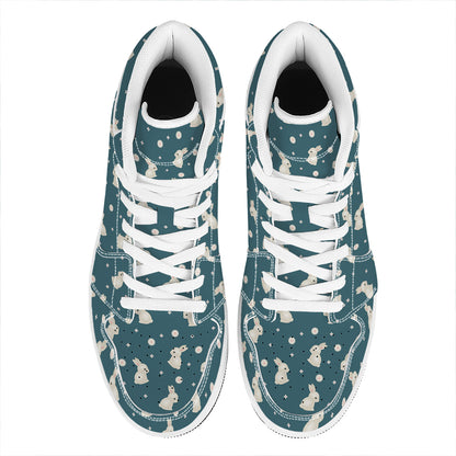 Baby Rabbit Pattern Print High Top Leather Sneakers