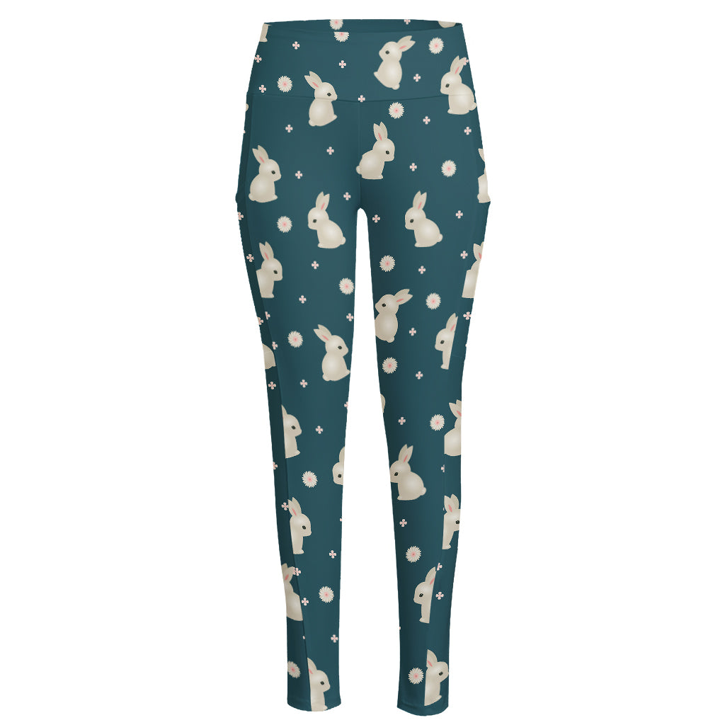 Baby Rabbit Pattern Print High-Waisted Pocket Leggings