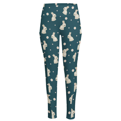 Baby Rabbit Pattern Print High-Waisted Pocket Leggings