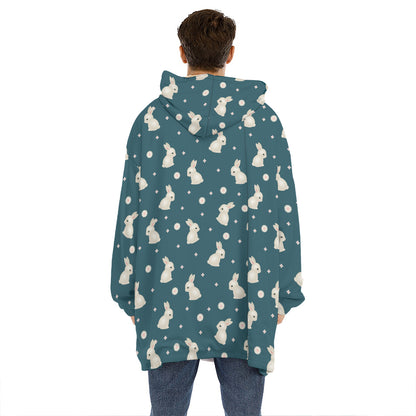 Baby Rabbit Pattern Print Hoodie Blanket
