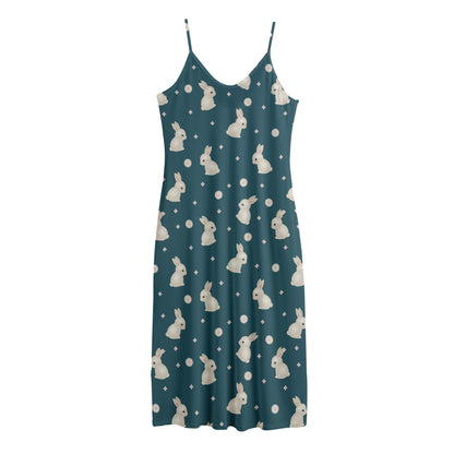 Baby Rabbit Pattern Print Jersey Midi Cami Dress