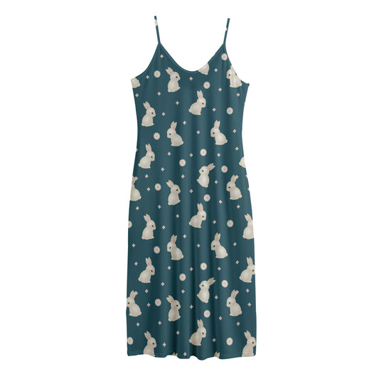 Baby Rabbit Pattern Print Jersey Midi Cami Dress
